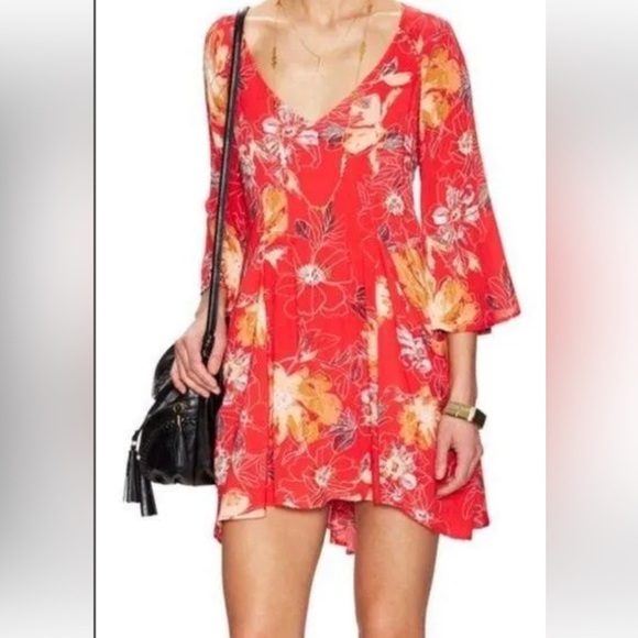 Free People Eyes on You Trapeze Mini Dress Floral Print | Orange Floral Dress - Picture 6 of 11